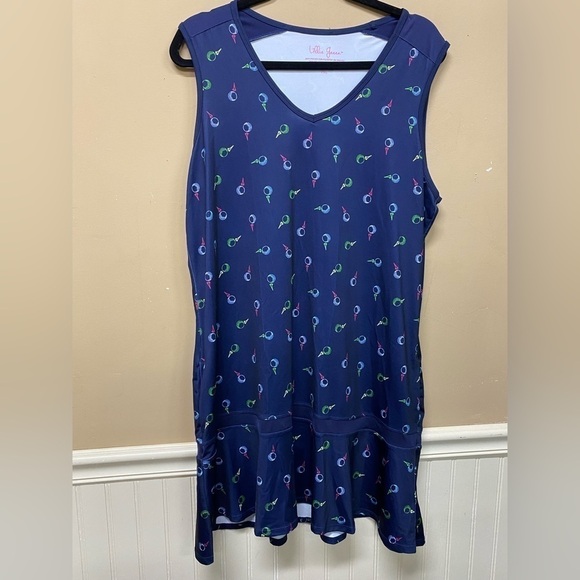 Lillie Green Golf Tee Print Sleeveless Dress Dark Blue Size XL Petite PXL - Picture 1 of 6